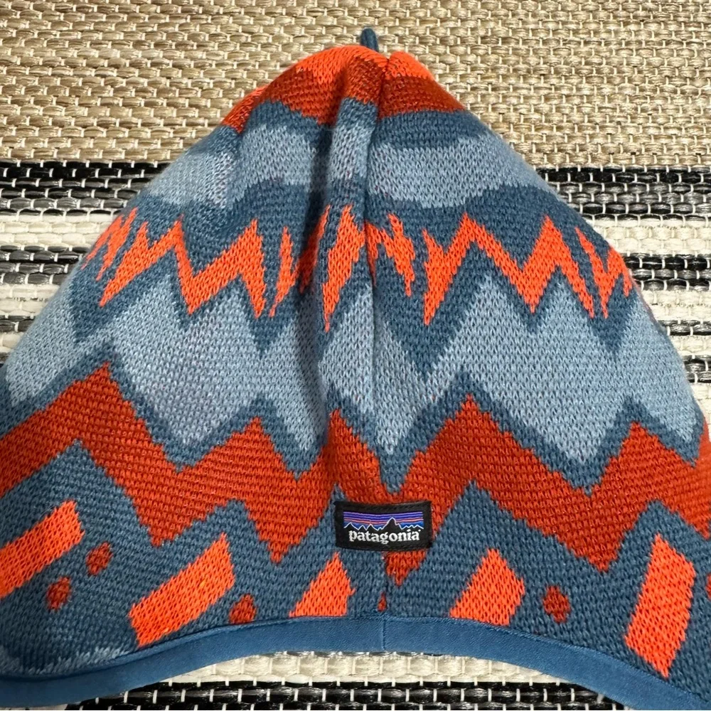 Patagonia Baby Reversible Sherpa Beanie Geo Knit Blue‎